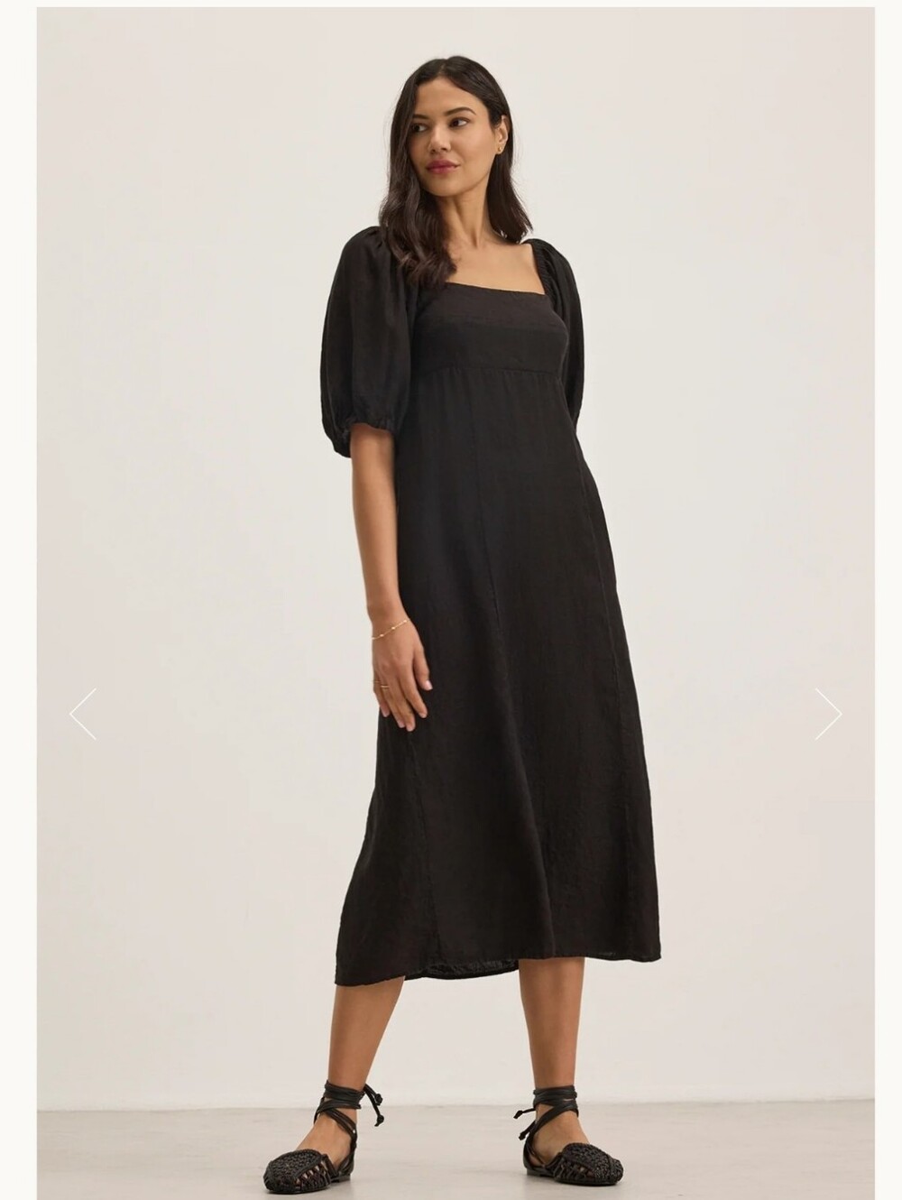VELVET BY GRAHAM & SPENCER BLACK LINEN PUFF SLEEVE MIDI DRESS SIZE L